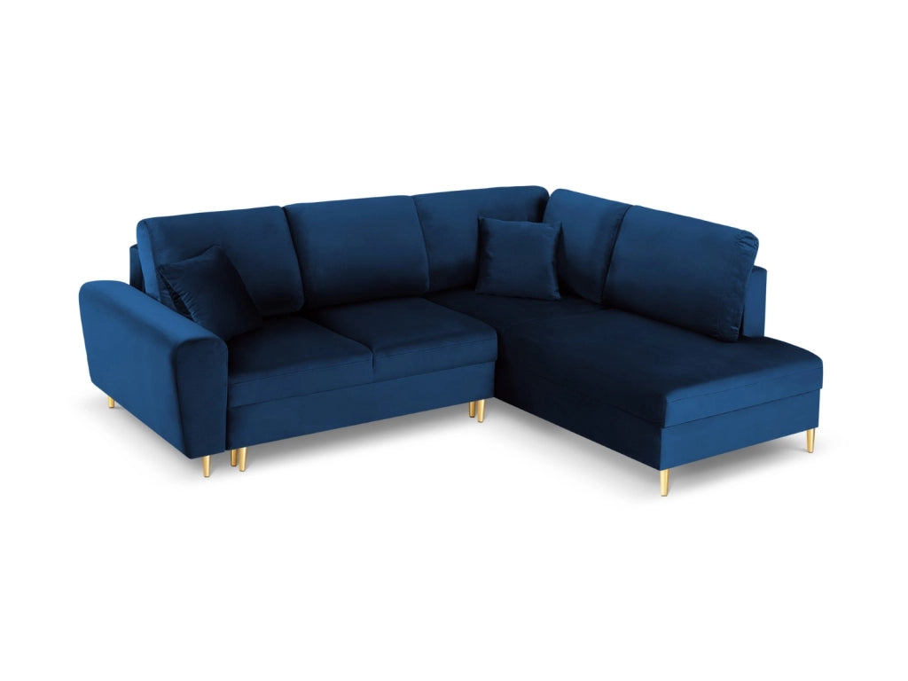 Cosmopolitan Design - Divano convertibile angolare destro con contenitore "Kyoto" 5 posti in velluto blu reale 