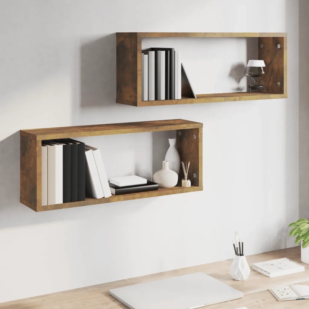 2 pz Mensole Parete | Mensola sospesa Cubo Rovere Fumo 80x15x26,5cm in Multistrato
