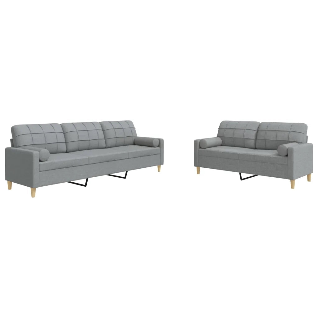 vidaXL Set Divani 2 pz con Cuscini Decorativi Grigio Chiaro in Tessuto