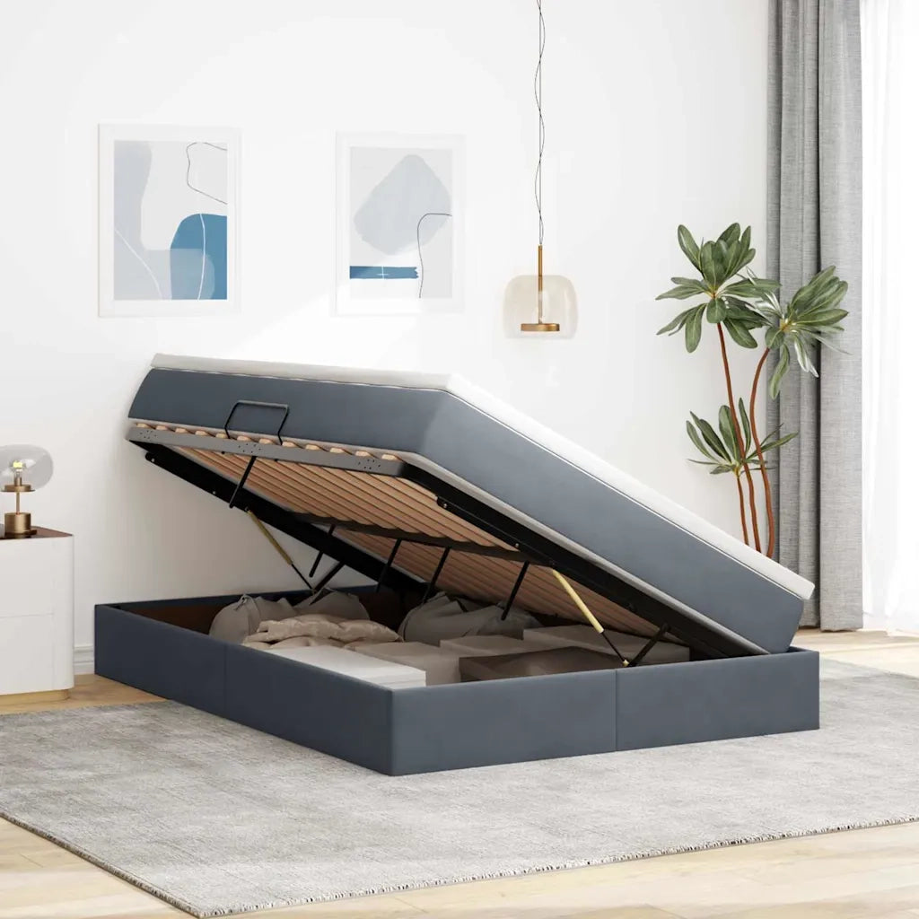 Letto con contenitore e materasso Grigio scuro 140 x 190 cm