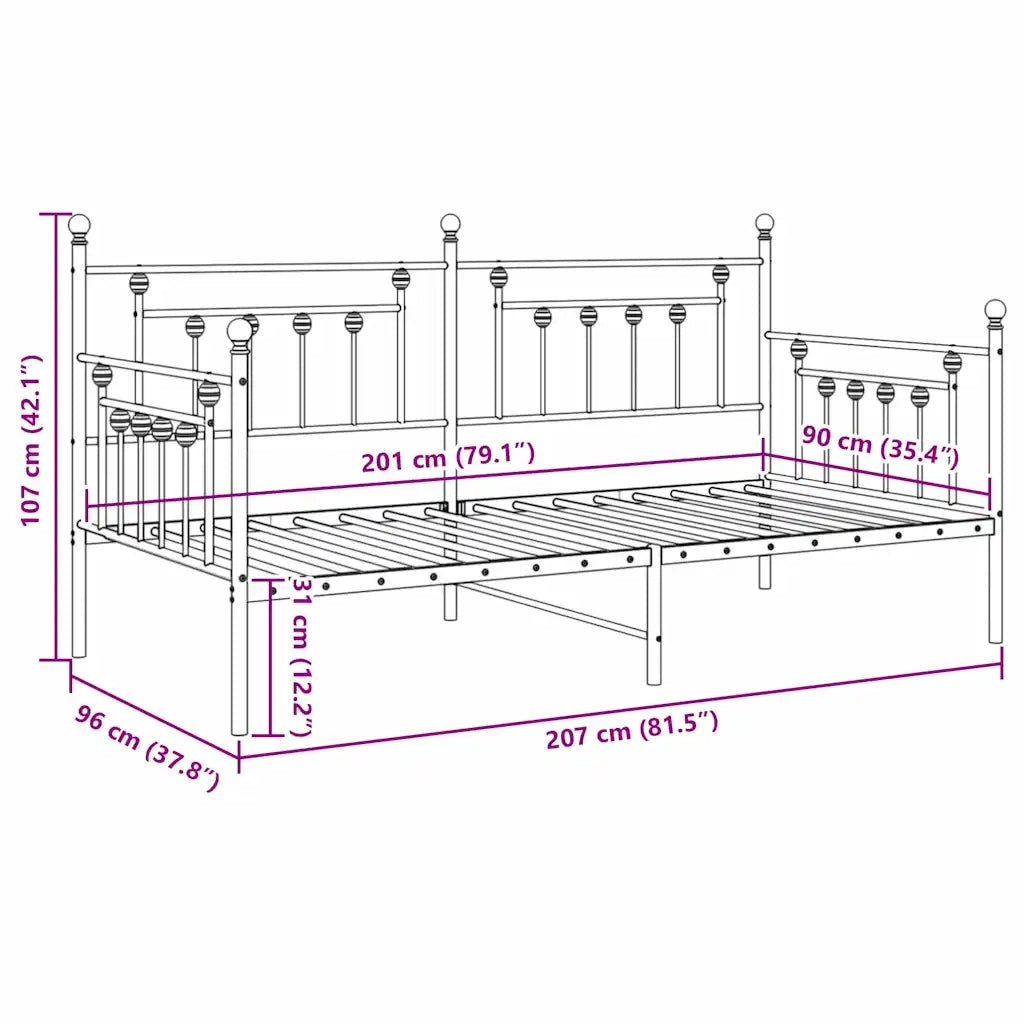Struttura per letto di giorno Bianco 90 x 200 cm Acciaio 42002673