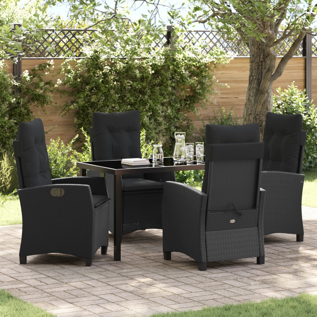Set Pranzo da Giardino 5 Pezzi con Cuscini Neri Poly Rattan