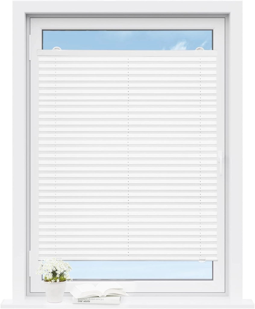 Tenda Plissettata Senza Foratura con Ventose, Tenda a Pieghe Interna Semitrasparente per Protezione Solare, Adatta per Finestre Comuni, Lucernari e Portefinestre, 80x120 cm, Bianco