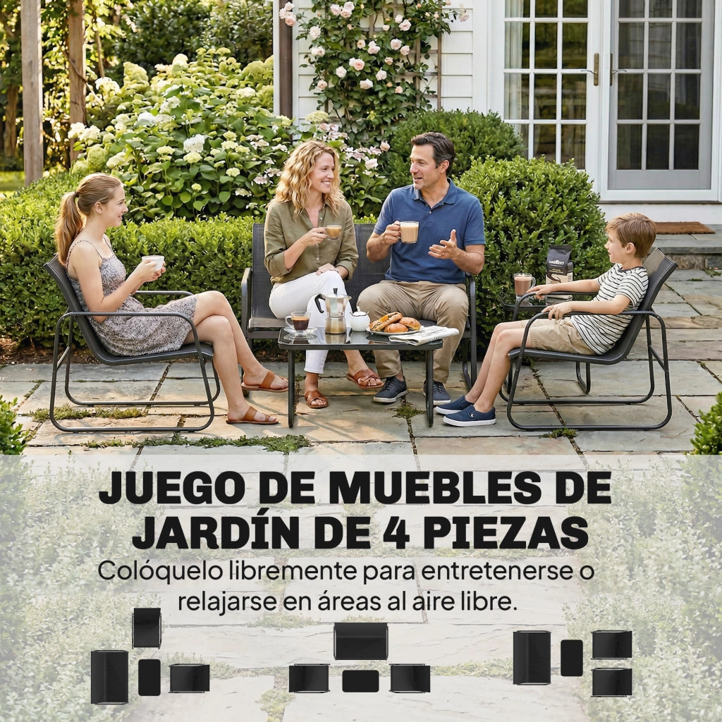 Set Giardino 4 Pezzi con Divano 2 Posti 2 Poltrone e Tavolo Vetro ¨C Zephmum ¨C Tessuto Textilene Grigio Scuro