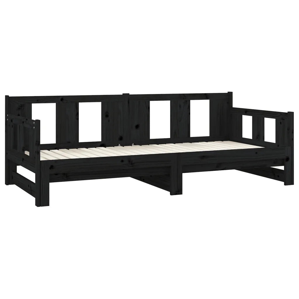 Letto singolo | Letto per adulti | Dormeuse Estraibile Nera in Legno Massello di Pino 2x(80x200)cm