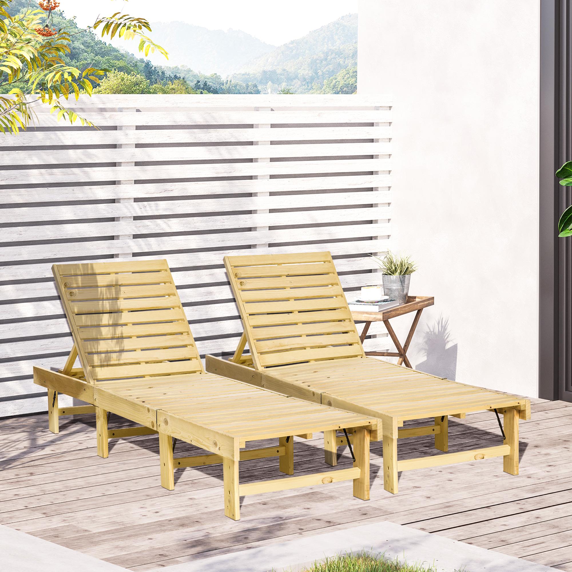 Set 2 Lettini Prendisole 195x59x30 cm in Legno Naturale