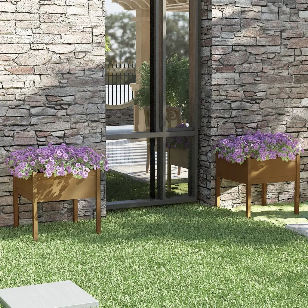 Fioriere 2 pz Ambra 70x70x70 cm in Legno Massello di Pino 810816