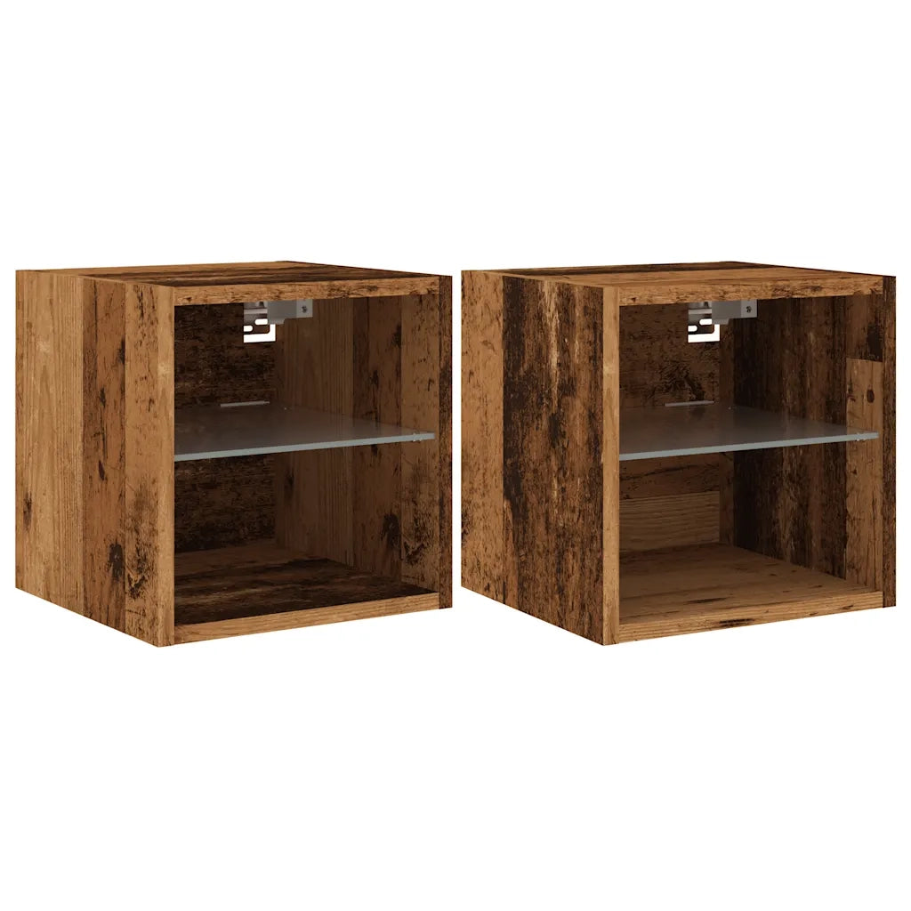 vidaXL Mobili TV a Parete con Luci LED 2pz Legno Antico 30x28,5x30 cm