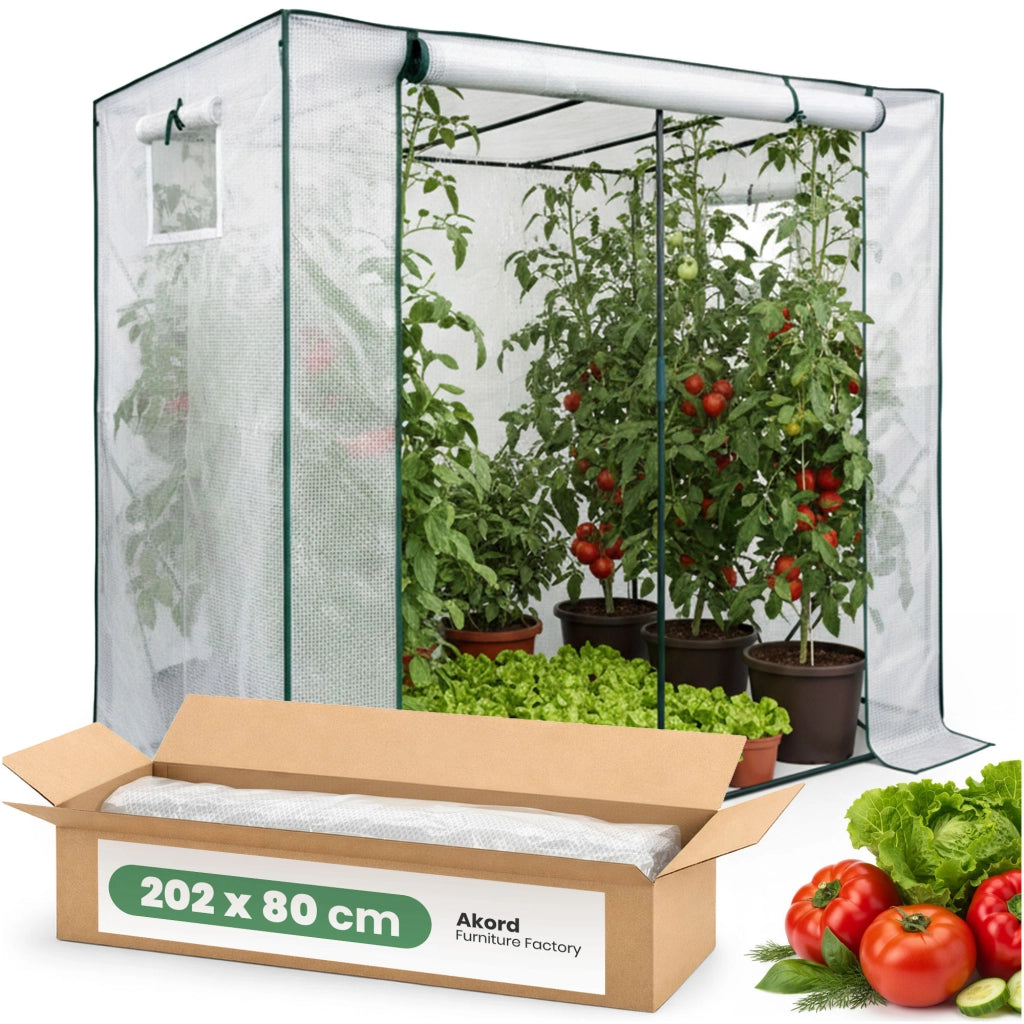 Serra da giardino a casetta con struttura in metallo e telo in PE 1 porta 2 finestre Bianco 202x80x170 cm