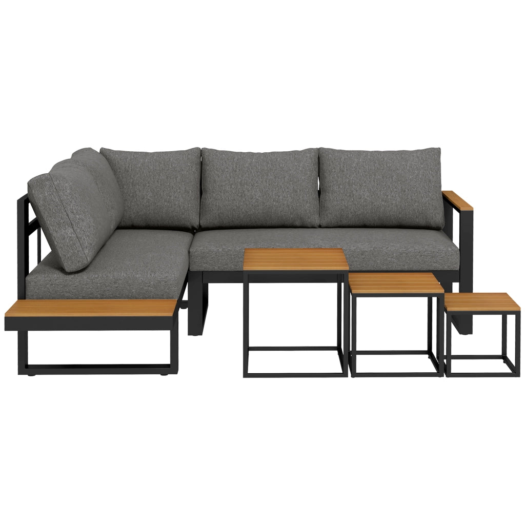 Set Salotto da Giardino 5 Pezzi ¨C Xylo ¨C Polyrattan Grigio e Legno Naturale 148x61x71,5cm