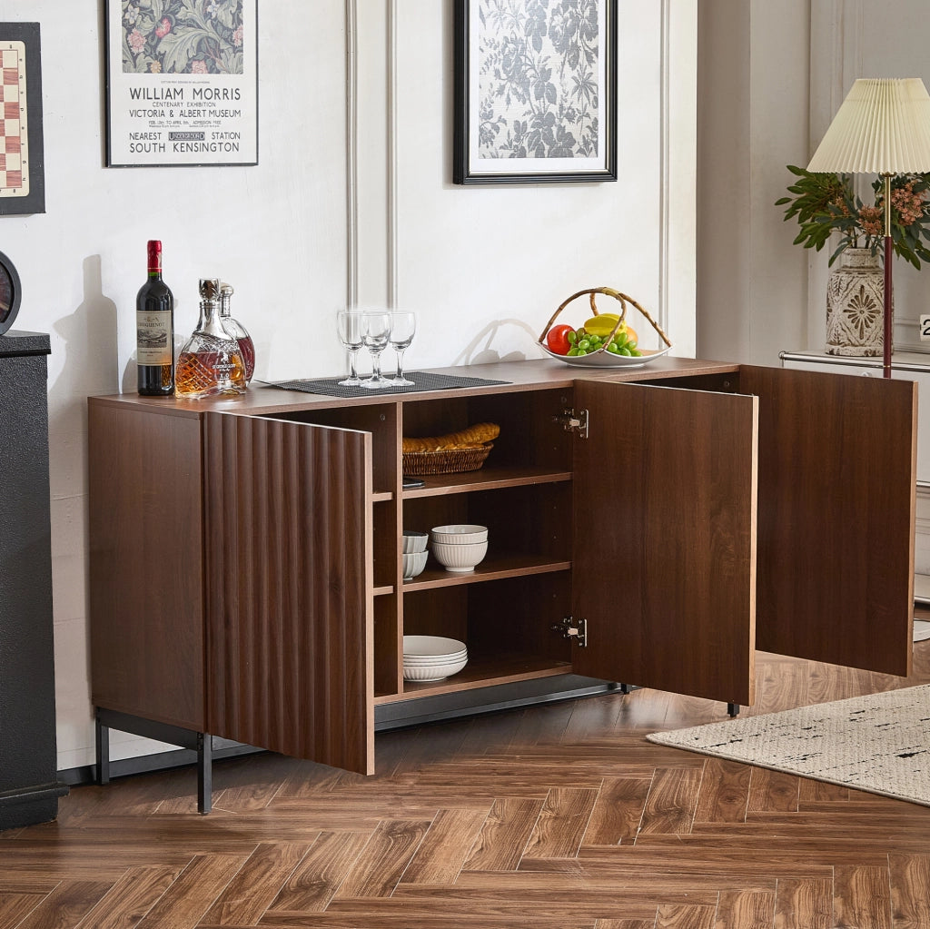 Madia moderna con design ondulato 150x40x80 cm; MDF e PB; colore naturale