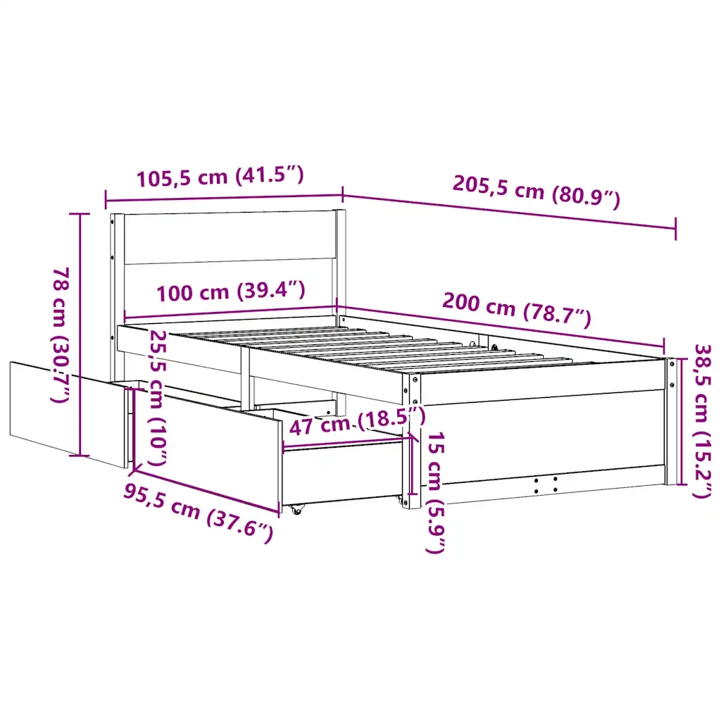 Letto senza Materasso Marrone Cera 100x200 cm in Legno di Pino 846791