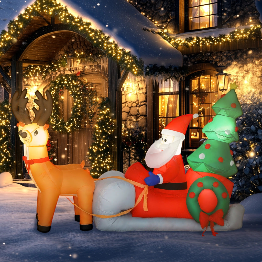 Set Inflabile di Babbo Natale con Slitta Renne e Luci LED per Interno ed Esterno ¨C Minimal ¨C 216x90x150 cm