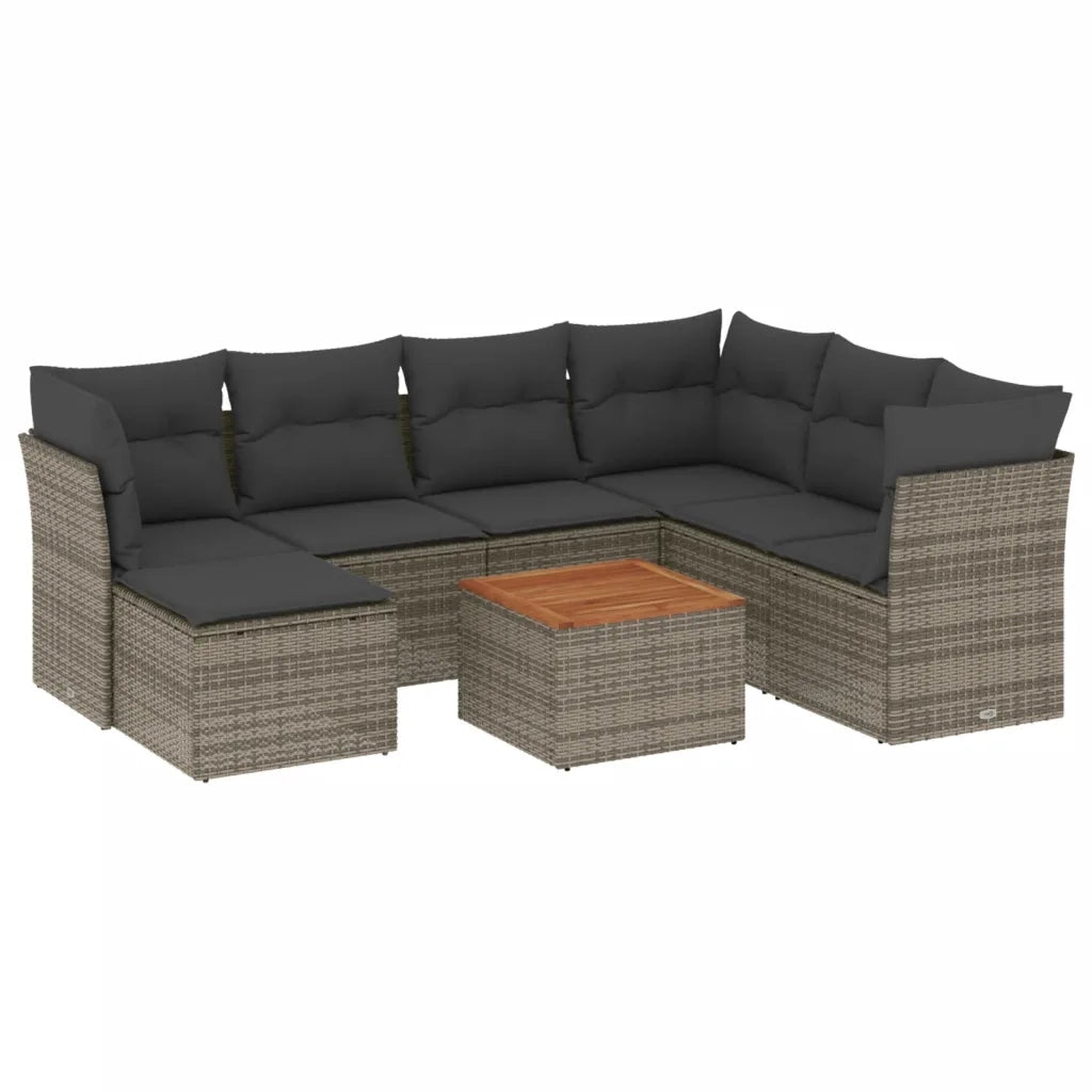 Set Divano da Giardino 8 pz con Cuscini Grigio in Polyrattan