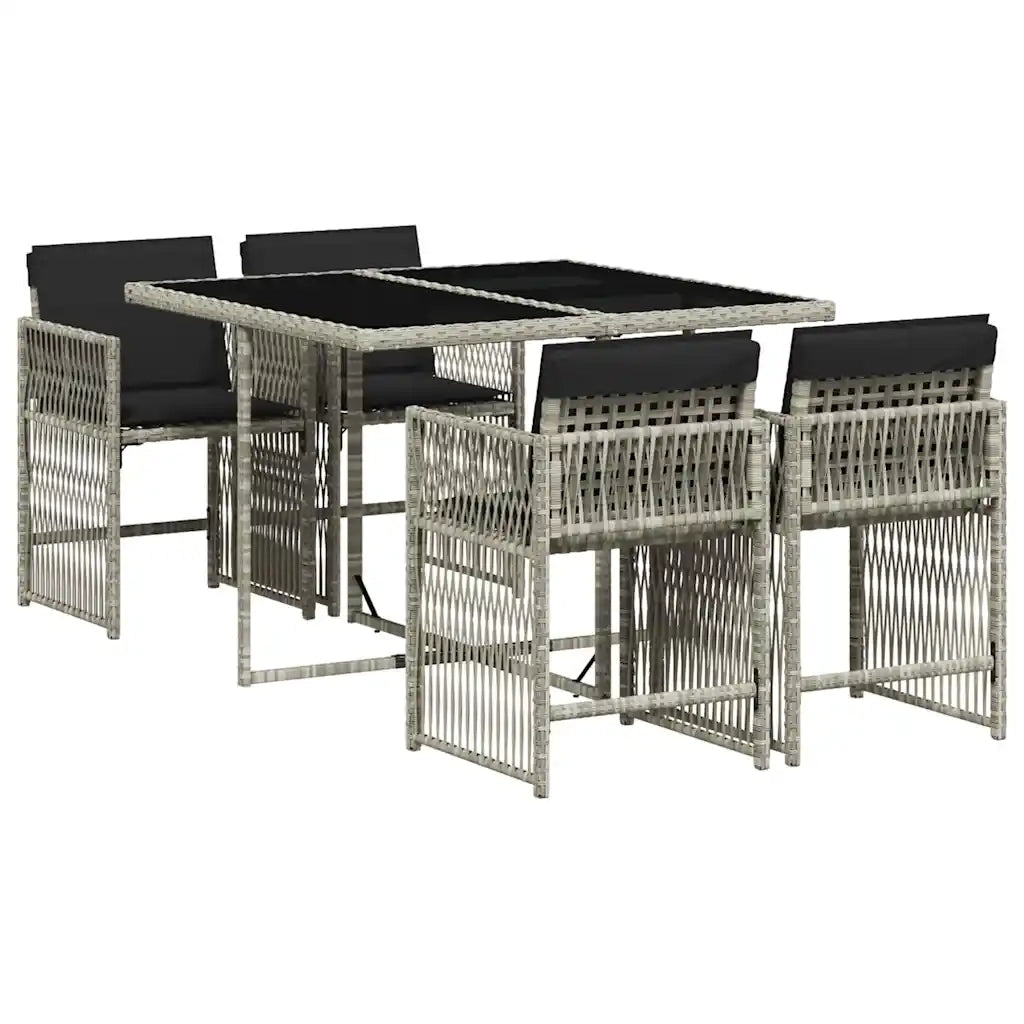 Set Pranzo da Giardino 5pz | Set Salotto da Giardino con Cuscini Grigio Chiaro Polyrattan