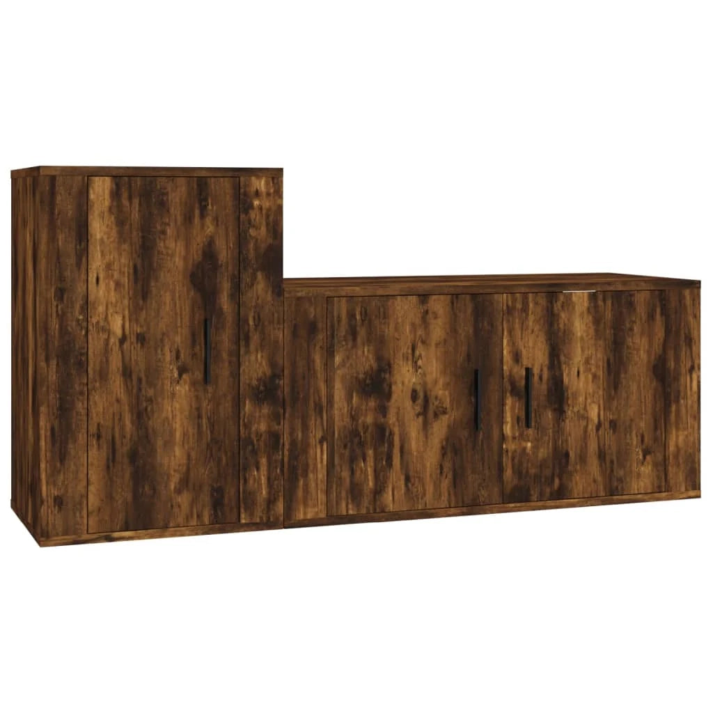 Set di mobili da 2 pezzi comprensivo di armadio credenza mobile TV soggiorno/camera da letto salotto rovere affumicato legno marrone ingegnerizzato 02_0024441