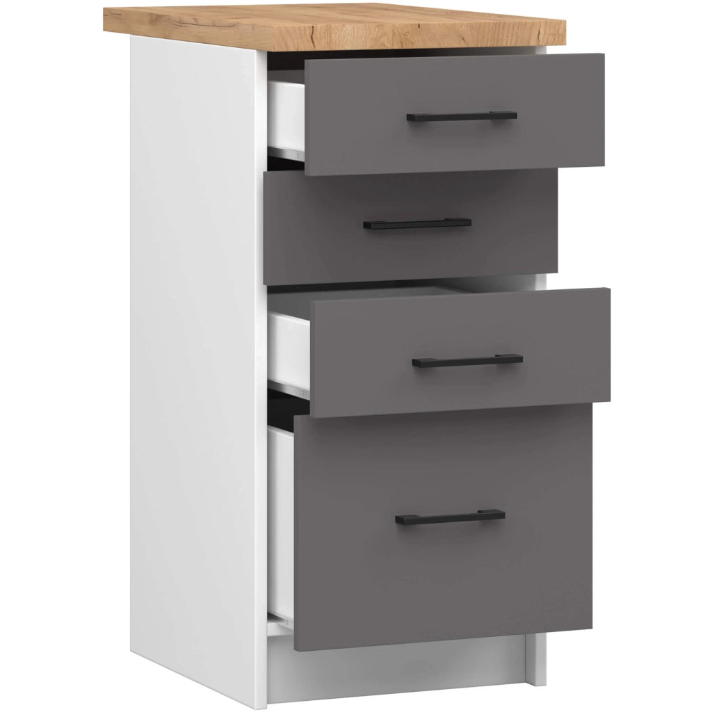 Mobile cucina modulare con piano di lavoro AKORD OLIWIA Bianco 40 cm 4 cassetti inserto frontale Grigio Grafite 40x46x85 cm
