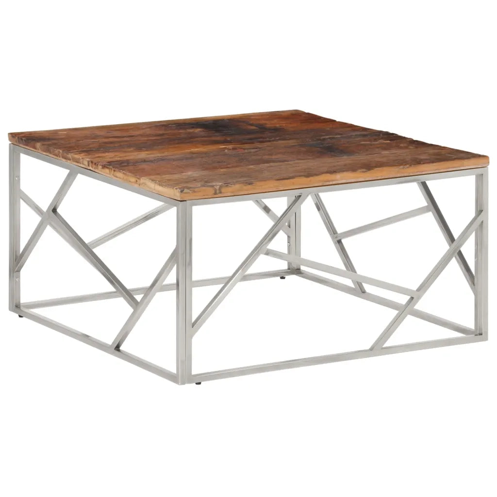 Tavolino Salotto Argento Acciaio Inossidabile e Legno Massellocod mxl 134344