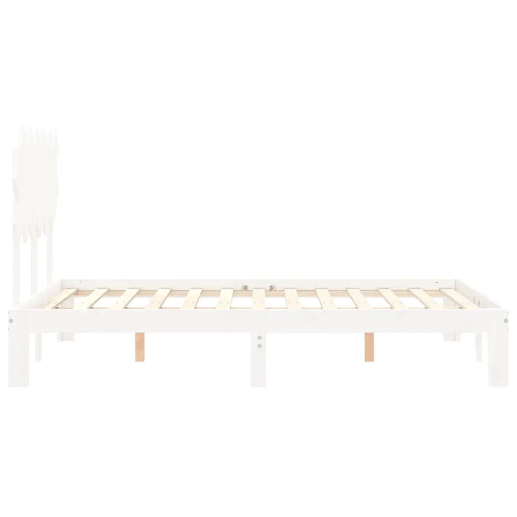 Giroletto con Testiera-Struttura Letto con testiera Bianco Small Double Legno Massello 879201