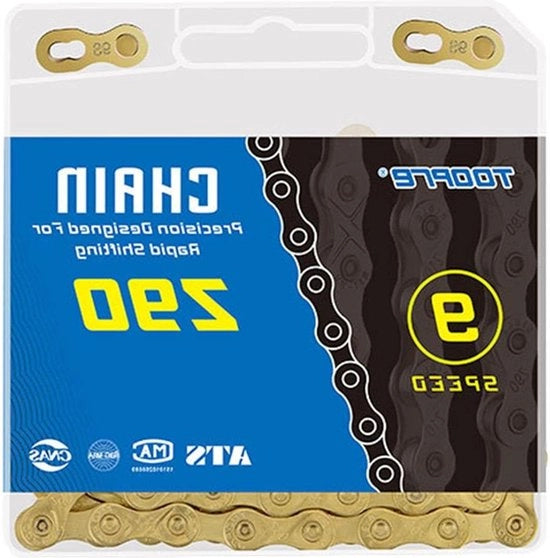 Catenaccia da bicicletta in acciaio dorato 9x - 1/2 x 11/128 pollici - 116 anelli - per BMX e MTB.