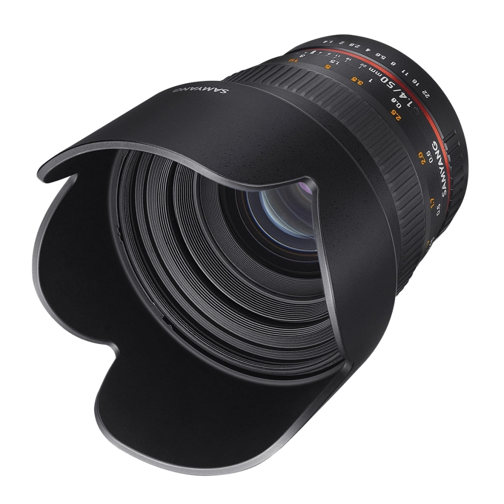 MF 50mm F1.4 per Canon EF - adatto per sensori full-frame e APS-C, profondità di campo ridotta e bokeh raffinato, con custodia e paraluce inclusi