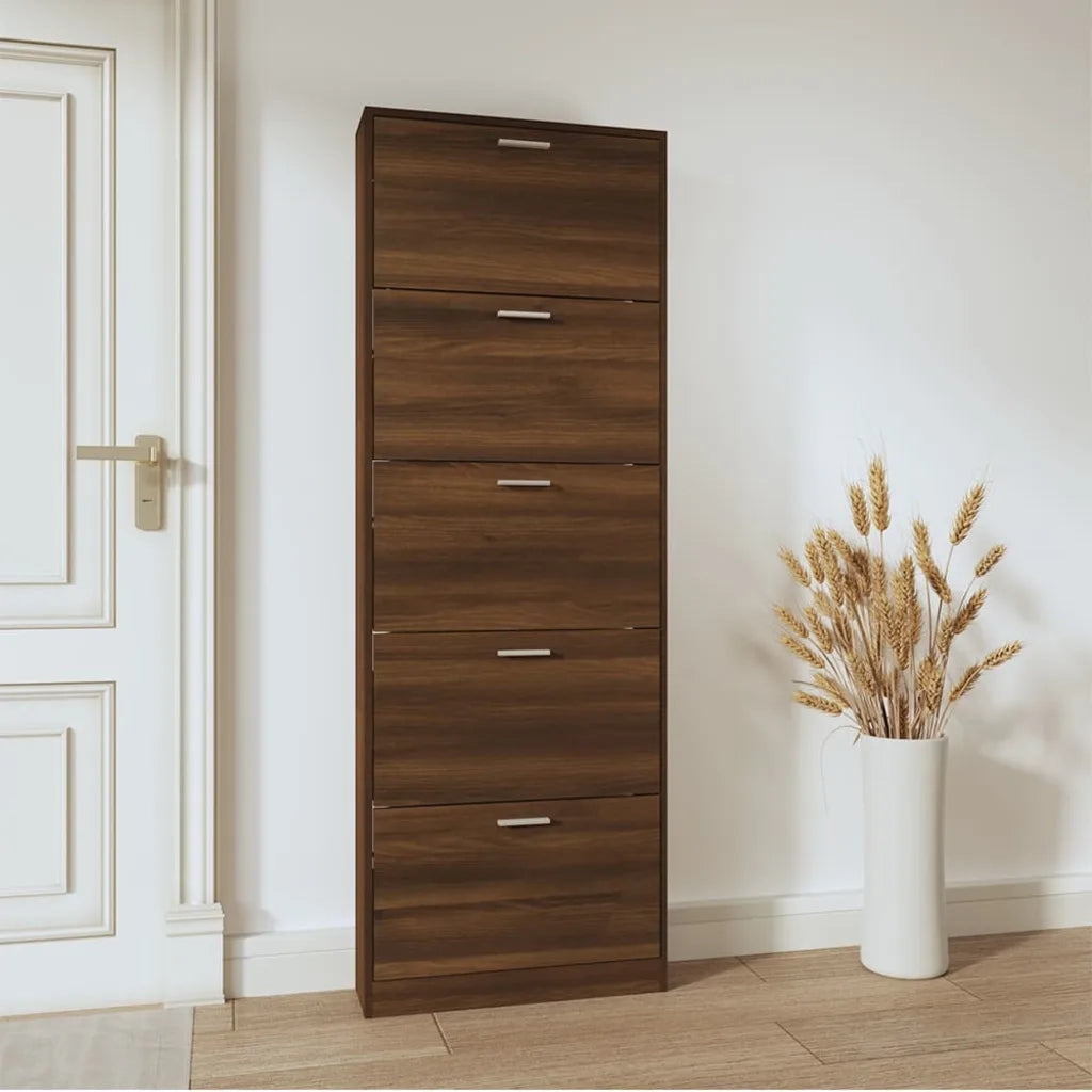 Scarpiera | Mobile per scarpe Rovere Marrone 59x17x169 cm in Legno Multistrato
