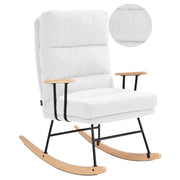 Sedia a dondolo Rivestimento in Boucle bianco sporco Gambe in legno e gomma Schienale reclinabile Soggiorno
