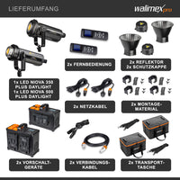 LED Niova Plus Daylight Set 2 Faretti LED per fotografia 350W e 500W, con riflettore Bowens e diffusore, con tecnologia COB-LED, per studio fotografico