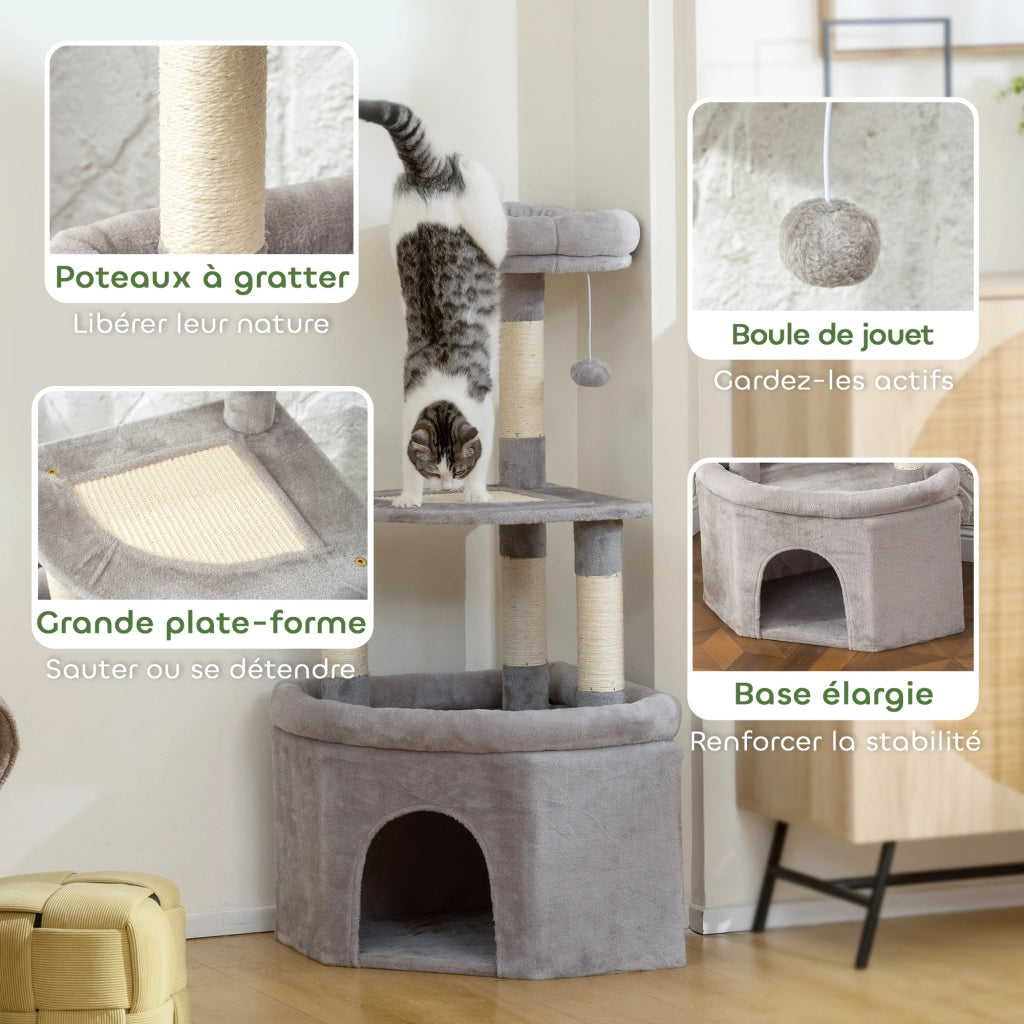 Albero tiragraffi per gatti con piattaforma e cuccia ¨C Minimal ¨C 49x49x114 cm grigio chiaro