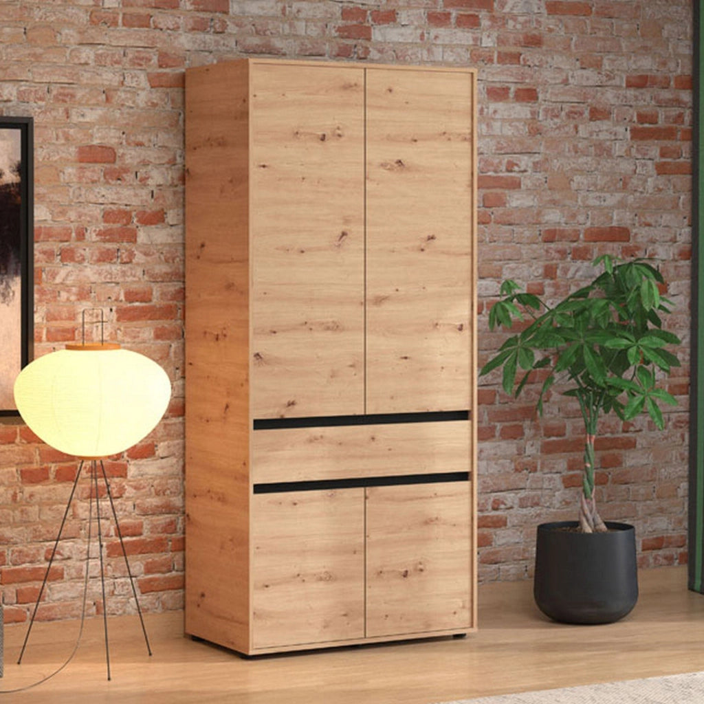 Armadio Camera da Letto Vimercati, Guardaroba Grande 3 Ripiani, 93x210.5h cm Marrone Rovere Nodi