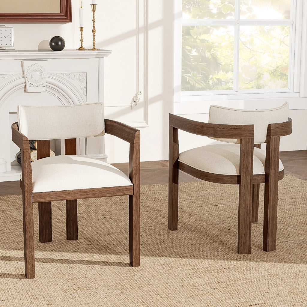 Sedie da Pranzo in Legno Massello ¨C Xylo ¨C Tessuto Lino, Stile Moderno, Noce, Set 4 Pezzi