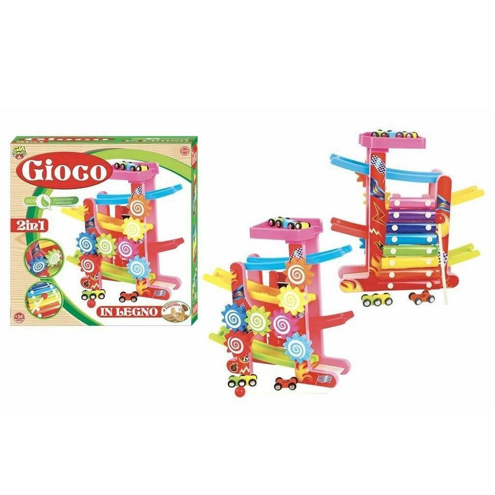 Trade Shop - Gioco 2in1 Pista Macchinine Xilifono In Legno Giocattolo Gioco Musicale Bambini -
