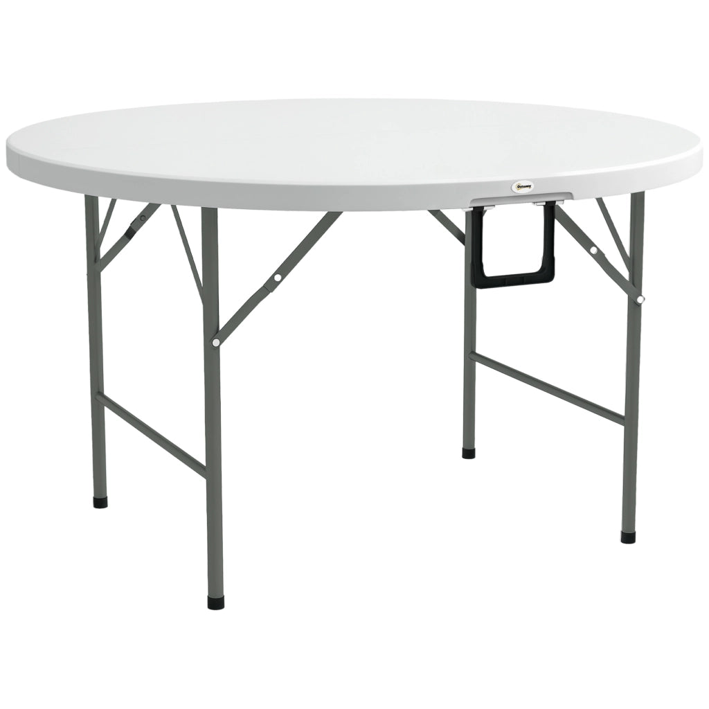 Tavolo Pieghevole per Giardino e Campeggio, in Acciaio e HDPE, ?122x73 cm, Grigio e Bianco