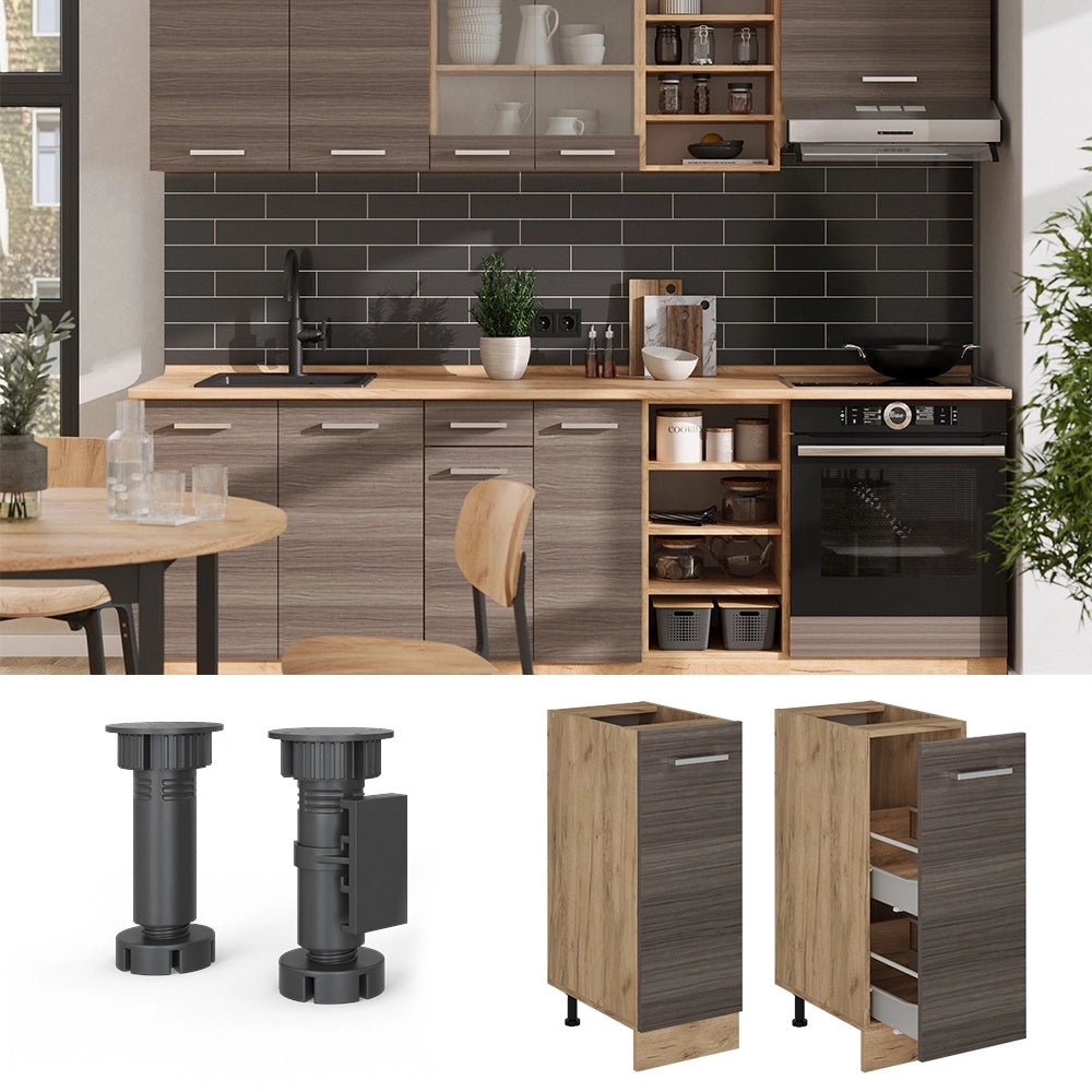 Armadio cucina dispensa alto R-Line Grigio nobile/Rovere dorato 30 cm senza piano di lavoro Vicco