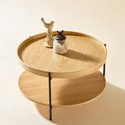 Tavolino da Caff¨¨ Rotondo in Massello e Metallo ¨C MINIMAL ¨C Naturale/Noce/Nero, 69x69x38
