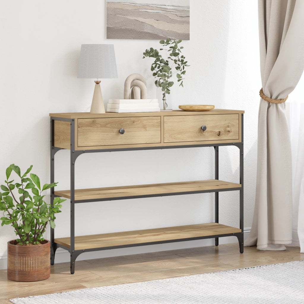 Tavolo Consolle Quercia Artigianale 100x25x75 cm Legno Ingegnerizzato e Acciaio