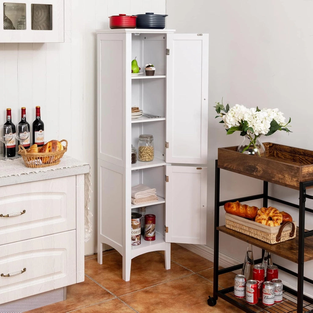 Mobile Portaoggetti da Bagno a 5 Livelli con Ante e Scomparti, Organizer per WC, Cucina e Soggiorno, 38 x 38 x 160 cm, 3 Colori