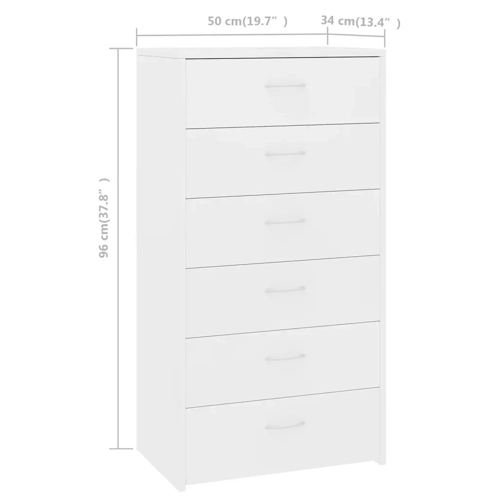 Credenza con 6 Cassetti-Buffet-Armadio da cucina Bianca 50x34x96 cm in Legno Multistrato