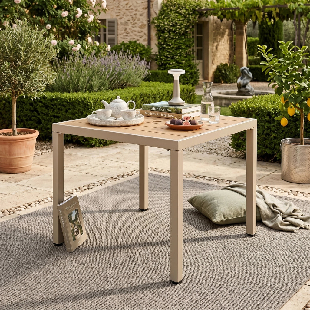 TAVOLO da esterno 84 x 84 x 74,5 cm in ferro zincato e legno plastico khaki