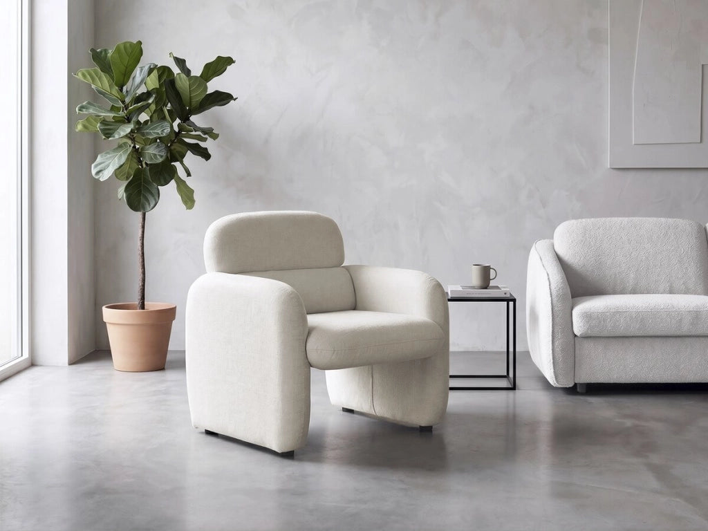 Poltrona lounge "Cozmo" in tessuto screziato - 78 x 79 x 77 cm - Crema