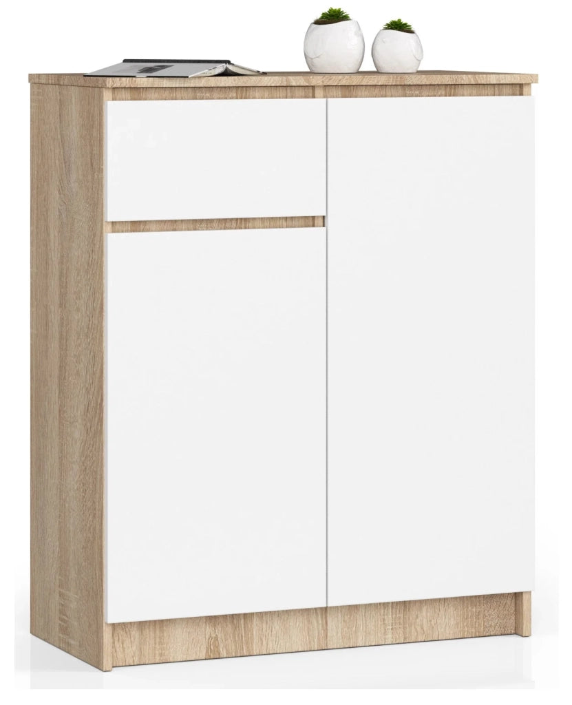 Cassettiera AKORD K80 Cassettiera Sonoma Quercia 80 cm 2 ante 1 cassetto inserto frontale Bianco 80x40x99 cm