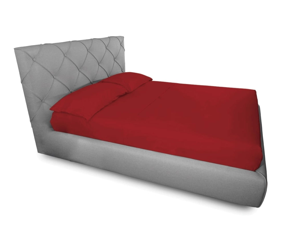Completo Lenzuola In 100% Cotone In Tinta Unita Made In Italy - Francese - Rosso