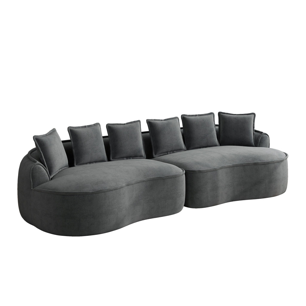 Divano modulare a 4 posti in ciniglia senza montaggio con chaise longue e seduta profonda per soggiorno grigio