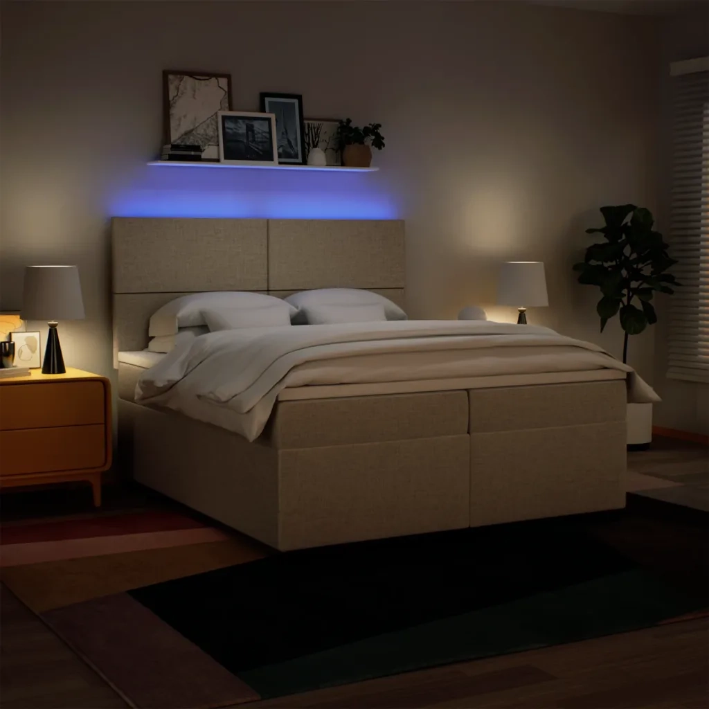 Giroletto a Molle con Materasso Crema 200x200 cm in Tessuto