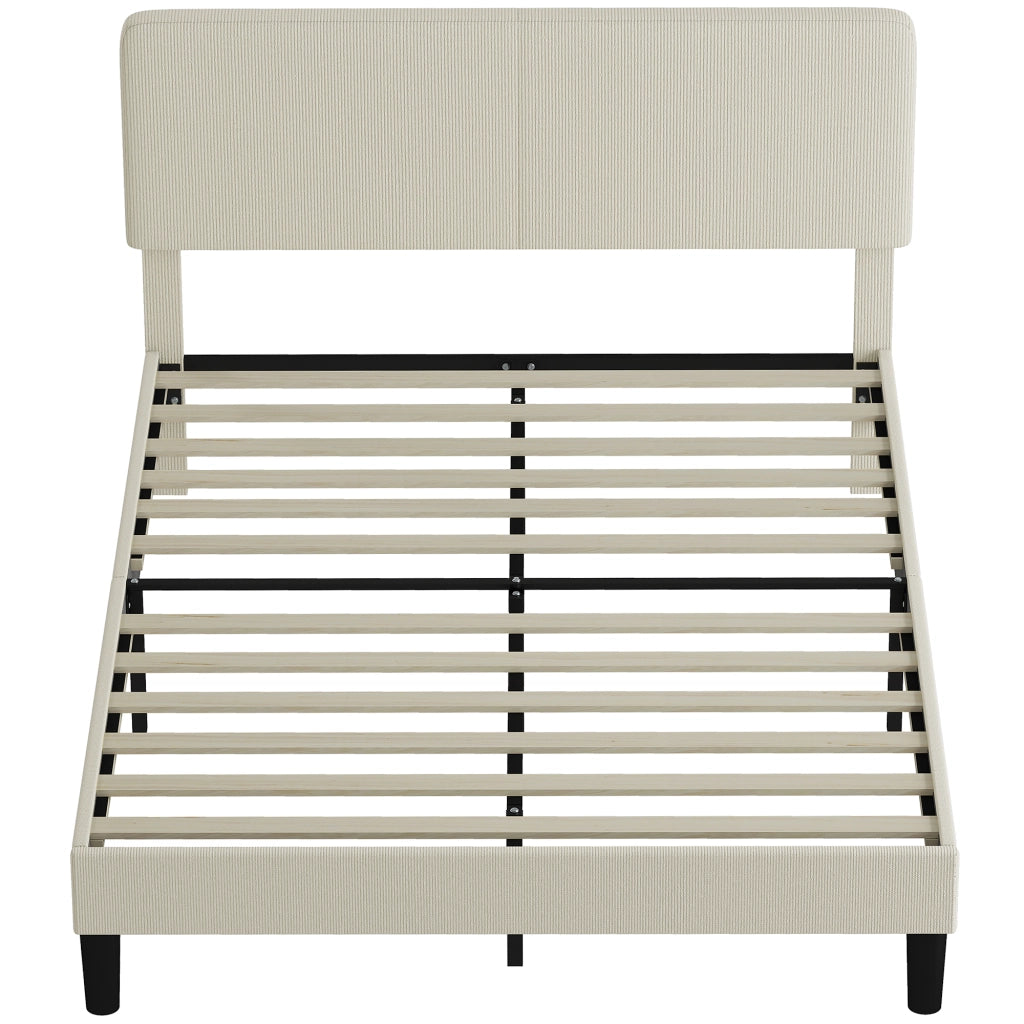 Struttura Letto 140x200 cm con Testiera Imbottita Regolabile in Altezza e Doghe, Velluto a Coste, Grigio