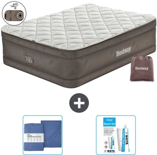 Airbed 2 Persone - 152 x 203 x 51 cm - Marrone - Inclusa pompa - Telaio e Kit di riparazione