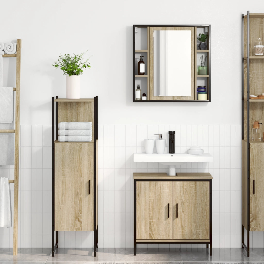 Set di mobili da bagno 3 pezzi Rovere Sonoma in legno ingegnerizzato