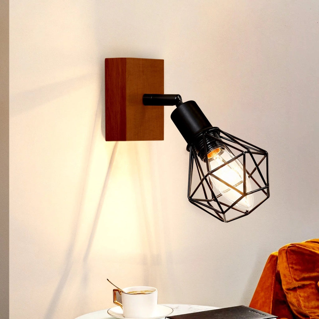 ZMH Faretto da soffitto neri 1 fiamma legno E14 vintage per soggiorno