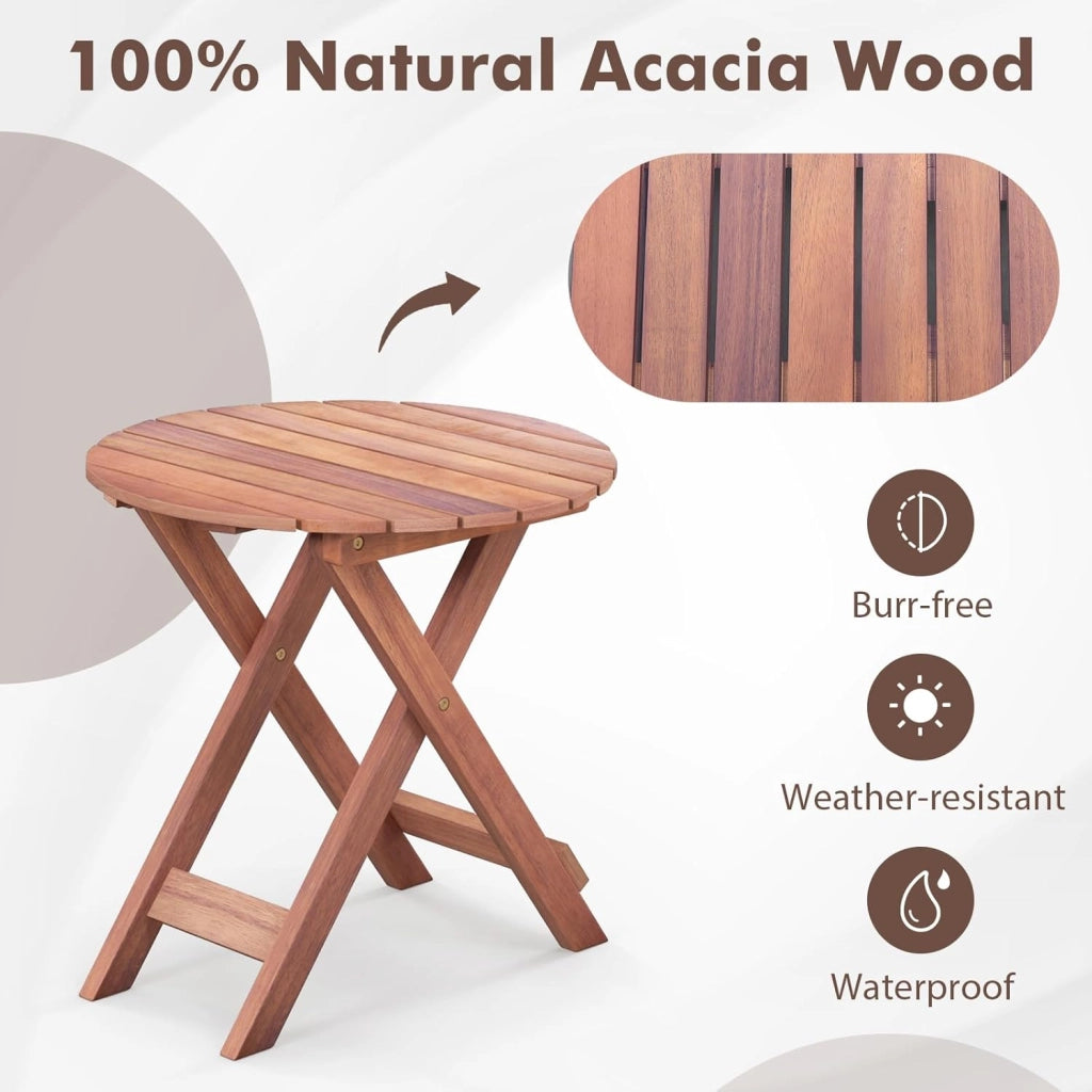 Tavolino in legno di acacia con piano rotondo, punta del divano robusta con gambe incrociate a forma di X, adatto per soggiorno, camera da letto, balcone, esterno, naturale (46 x 45)