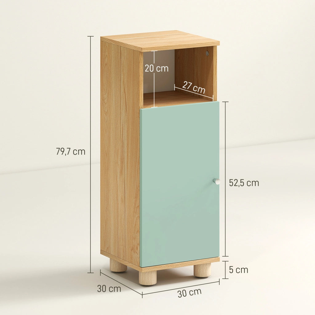 Mobile Bagno Stretto con Anta e Ripiano Aperto ¨C zephmum ¨C Verde 30x30x80
